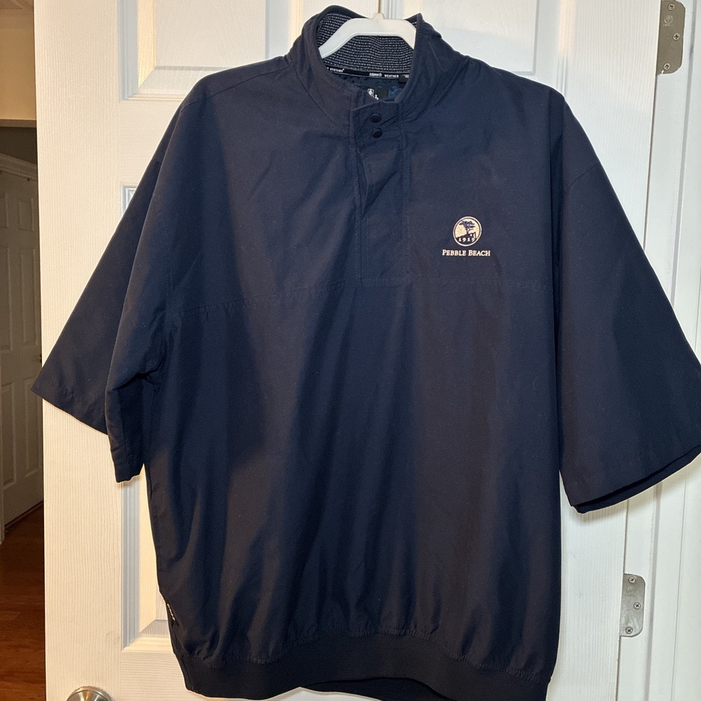 VTG Pebble Beach Ashworth  Mens XL Weather Systems Blue Windbreaker Short Sleeve
